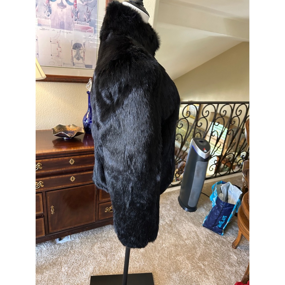 Vintage Wilson Black Dyed Rabbit Fur Jacket Cropped Stand Collar Medium - Picture 6 of 6